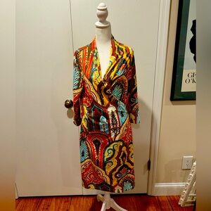J McLaughlin Dress Large Midi Faux Wrap Catalina Cloth Pullover Stretch